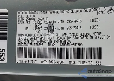 2023 Toyota Tacoma Trd Off Road из США, поврежденный, VIN 3TMCZ5AN7PM578890